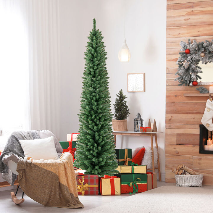 Pencil Christmas Tree with Memory Wire Branches and Warm LED Lights, Slim Design