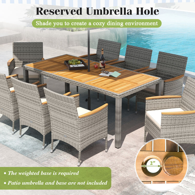 Patio Wicker Dining Set 9-Piece &ndash; Cushioned Chairs and Large Table