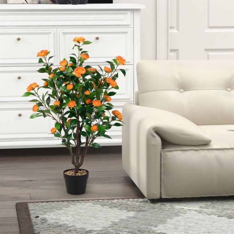 Hivvago 3.3 Feet Artificial Camellia Tree for Indoor and Outdoor