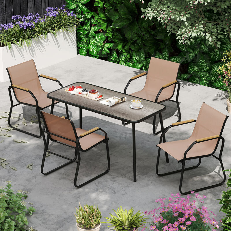 5-Piece Patio Table and Chair Set with Fabric Seating, Rectangular Table&ndash;Brown image number 7