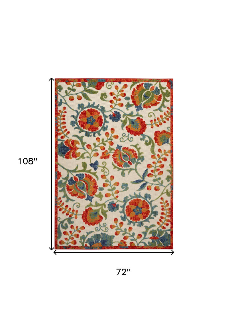 HomeRoots 6' X 9' Red Gold Green And Teal Blue Floral Indoor Outdoor Area Rug image number 6