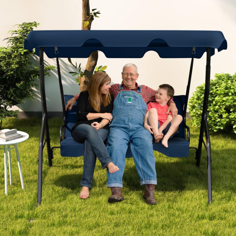 3 Seats Patio Canopy Cushioned Steel Frame Swing Glider Hammock