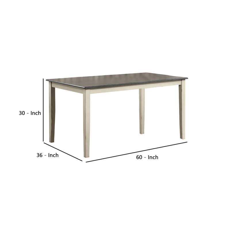 Two Tone Wooden Dining Table with Block Legs, White-Benzara