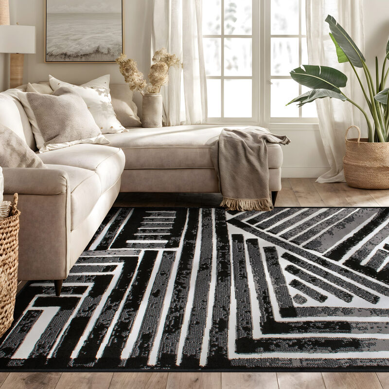 World Rug Gallery Contemporary Stripe Design Area Rug:  Stain & Fade-Resistant,  Low Loop Pile,  Abstract Pattern image number 1