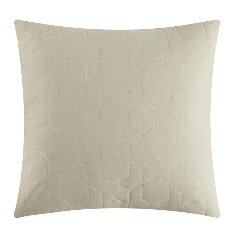 NY&C Home Davina 5 Piece Comforter Set Geometric Hexagonal Pattern Design Bedding - Decorative Pillows Shams Included, King, Beige