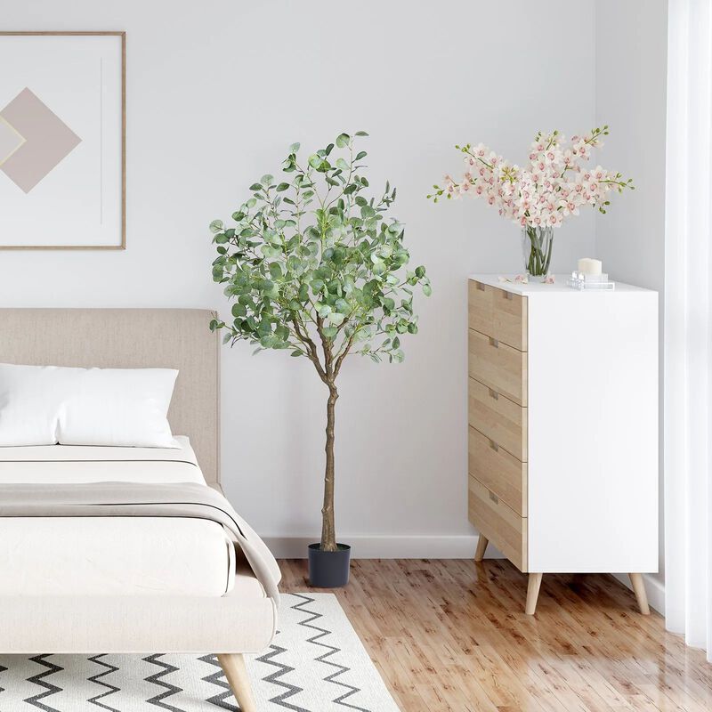 Faux Eucalyptus Tree with Tilt Protection, Low-Maintenance Plant for Decor-Green image number 1