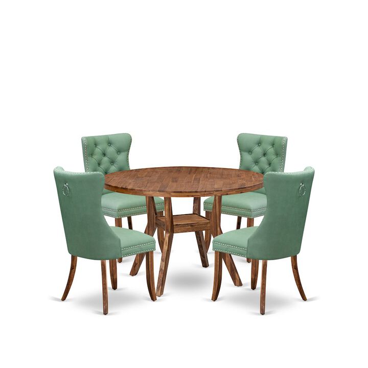 5-Pc Mid Century Dining Set Contain A Wooden Table And 4 Willow Green Chairs