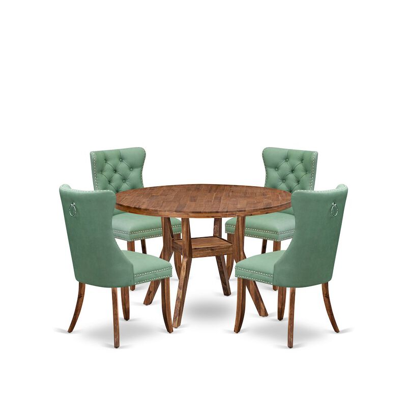 5-Pc Mid Century Dining Set Contain A Wooden Table And 4 Willow Green Chairs