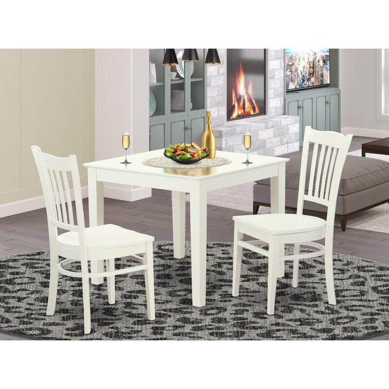 3 Pc breakfast nook Table and 2 Wood Dining room chair in Linen White