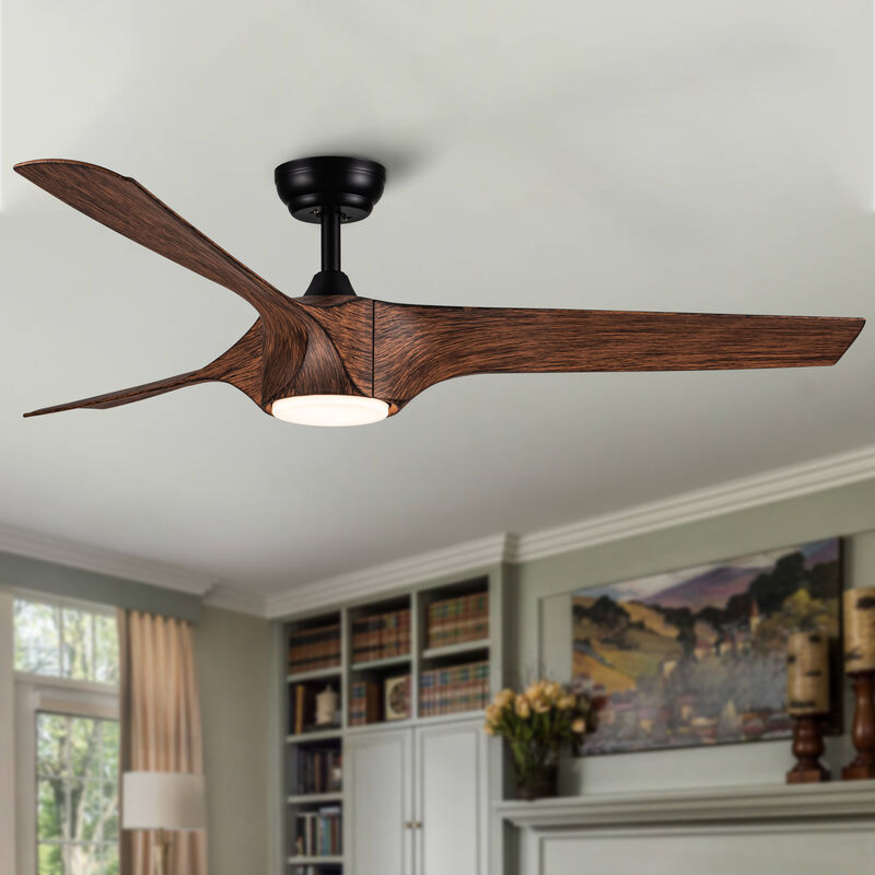 56 Inch Integrated LED Ceiling Fan with Remote, Brown Wood Grain ABS Blades, 6 Speed Ceiling Fan image number 1