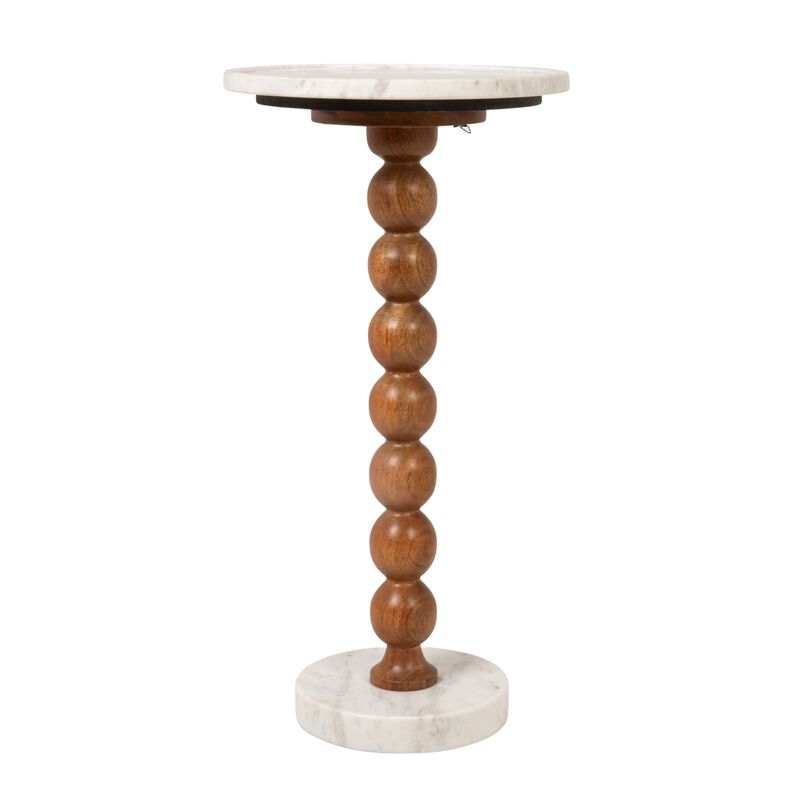 Mango Wood Bead Ball and Marble Drink Table, Honey Walnut and White image number 3
