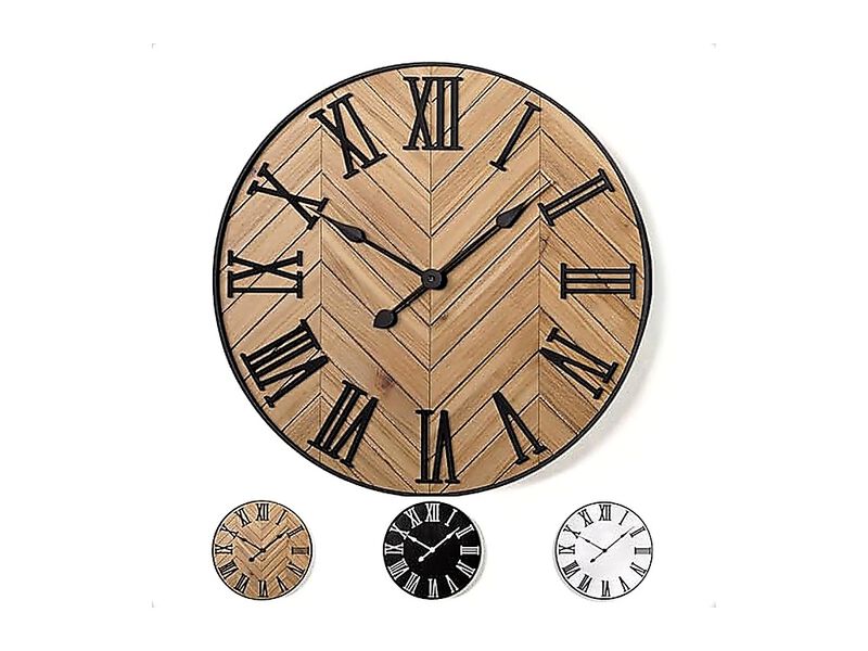 Large Wall Clock 24 Round Silent Metal Wood Farmhouse Living Decor 3D Roman No image number 0