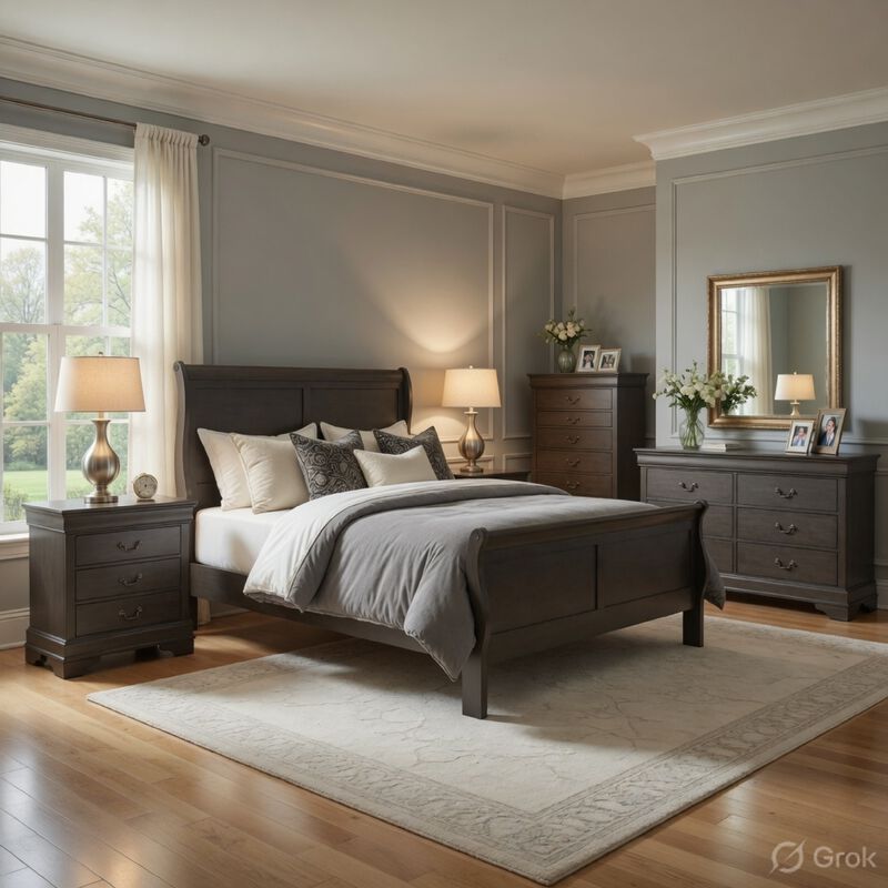 Queen Size Bedroom Set, Gray Finish, Panel Headboard, 5-Piece Set with Bed, 2 Nightstands, Dresser and Chest image number 8