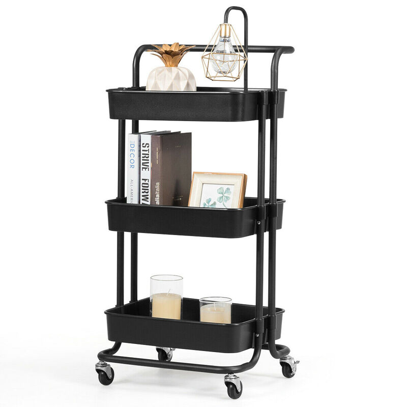 3-Tier Utility Cart Storage Rolling Cart with Casters