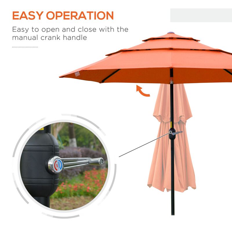 Orange Outdoor Shade: 9ft 3-Tier Market Umbrella with Crank