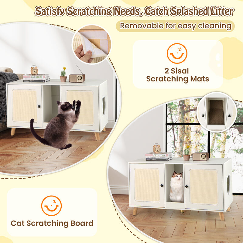 Hidden Cat Litter Box Enclosure with Double Rooms and Sisal Scratching Mats image number 5