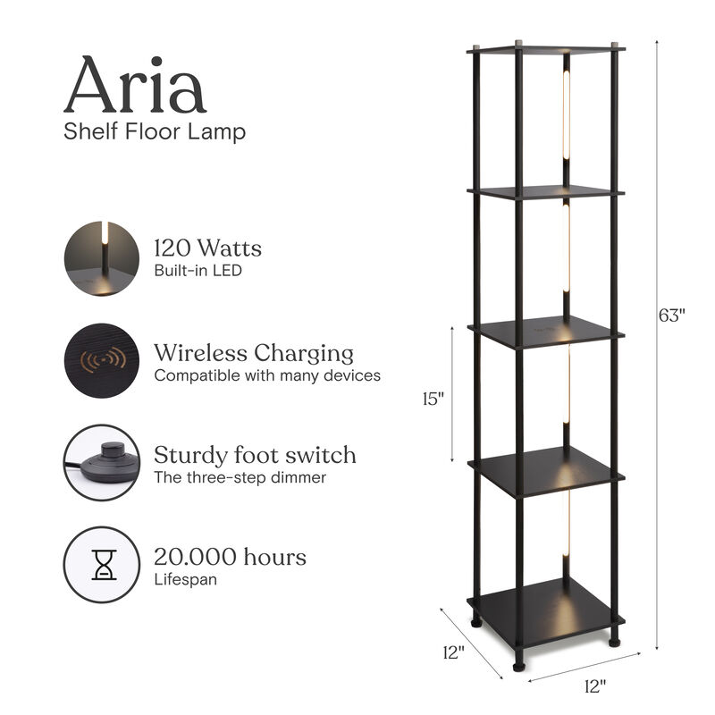 Aria Black LED Floor Lamp with Wireless Charging Pad