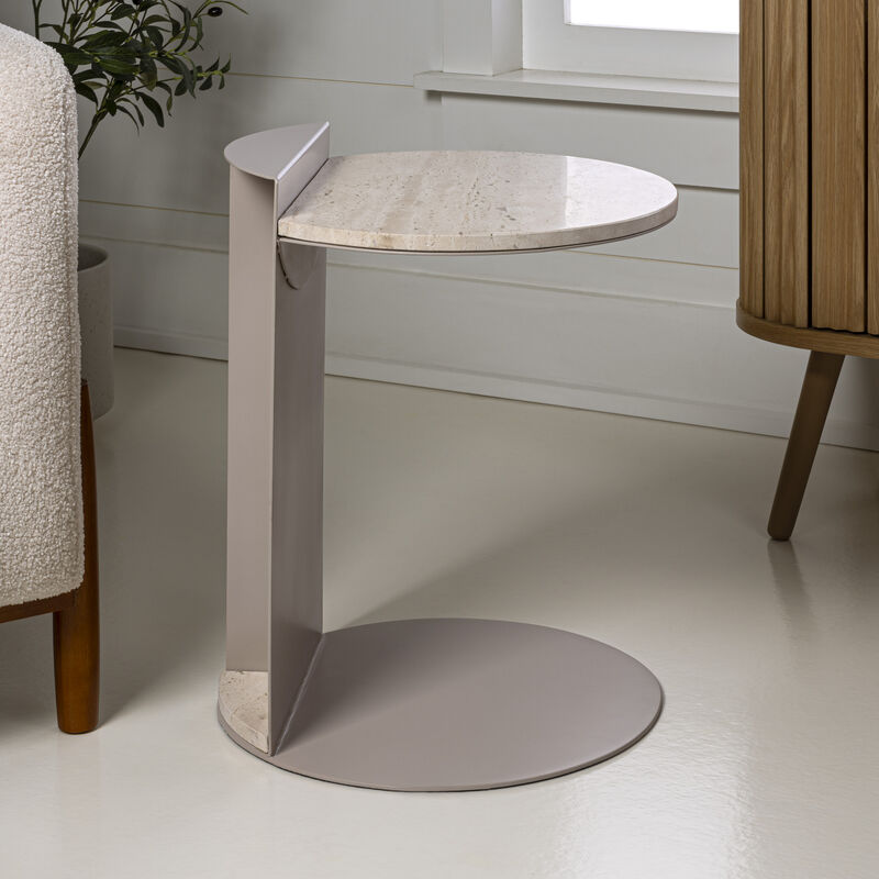 Evelyn 16" Contemporary Natural Marble/Metal Handmade C-Shaped End Table
