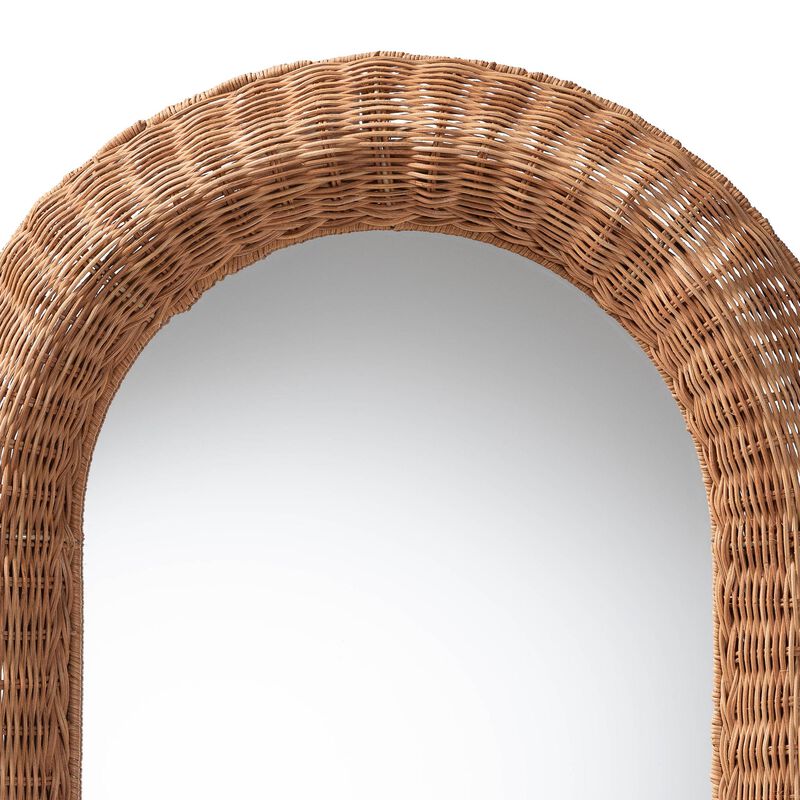 bali & pari Brisia Arched Rattan Wall Mirror - Handwoven Wicker Framed Mirror for Entryway, Living Room, or Bedroom, Natural image number 2