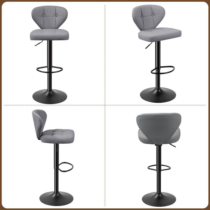 PU Leather Swivel Bar Stools Set of 2, Modern Hydraulic Adjustable Counter Height Stools, Steady Water Resistant Iron Frame 360&deg; Kitchen Island Chairs image number 4