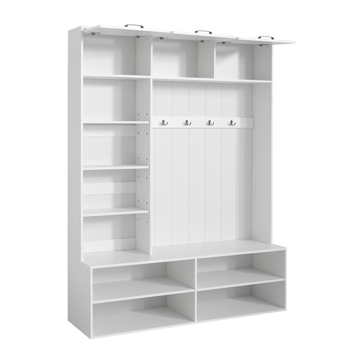 Merax Versatile Entryway Storage Unit with Open Shelving, Closed Cabinets, Hanging Hooks