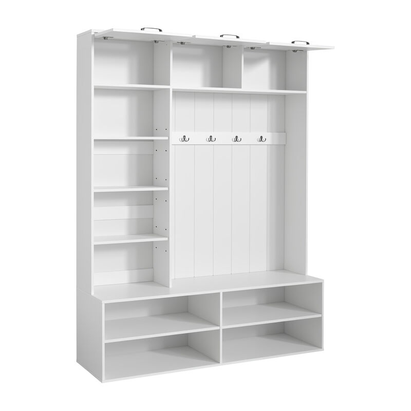 Merax Versatile Entryway Storage Unit with Open Shelving, Closed Cabinets, Hanging Hooks image number 0