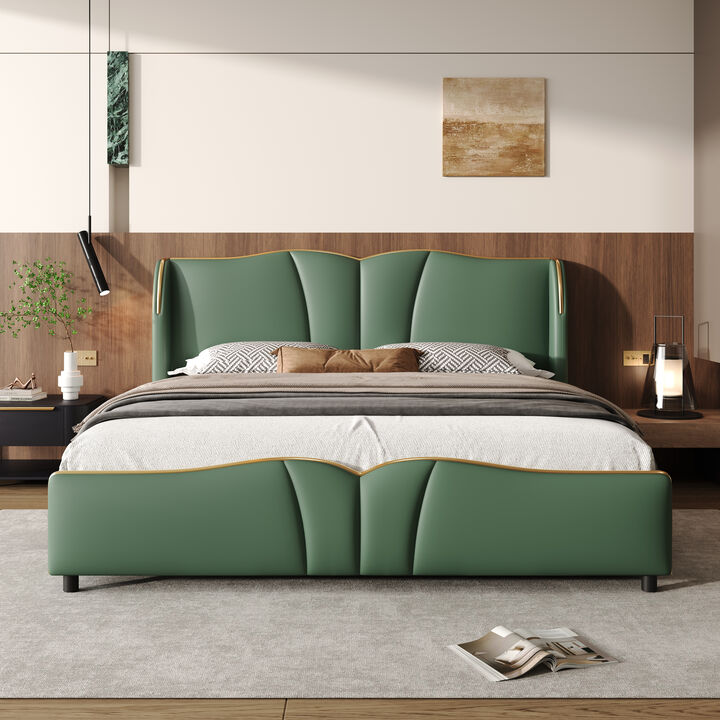 Merax Modern Wingback Platform Bed with Wave-Shaped Headboard & Footboard