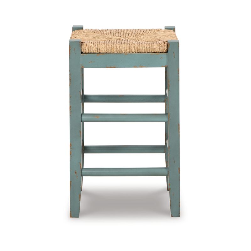 Anya Counter Height Stool Set of 2, Brown Woven, 23 Inch Rustic Blue - Benzara