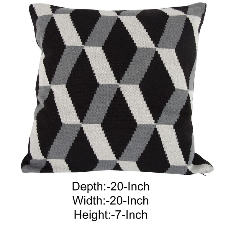 20 x 20 Inch Cashmere Pillow with Zig Zag Pattern, Black and Gray image number 4