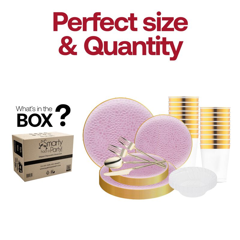 Clear Pink with Gold Rim Hammered Glass Plastic Tableware Set (120 Sets) image number 5