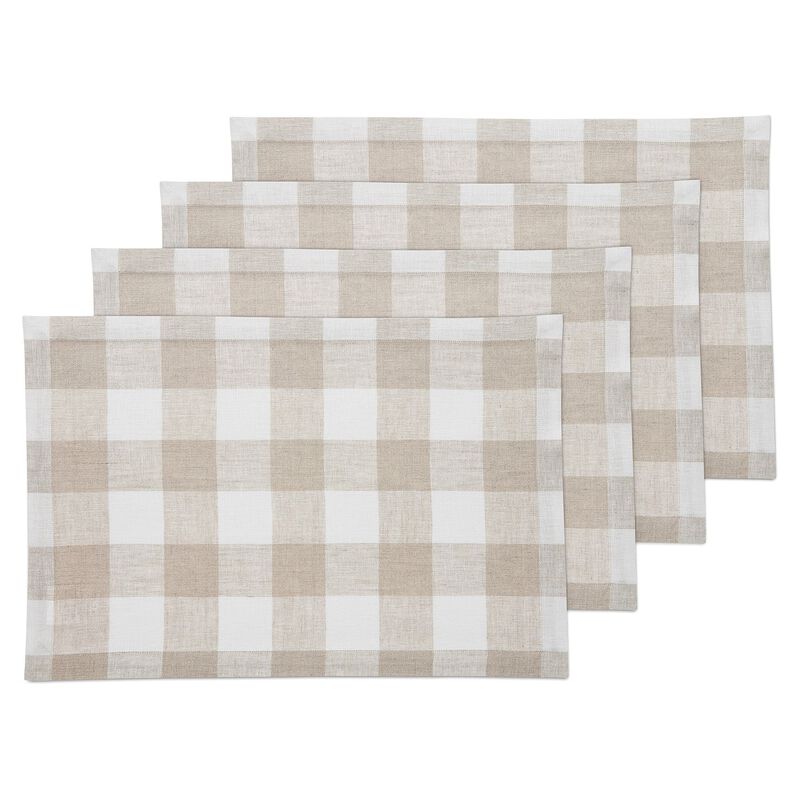 Solino Home Buffalo Check 100% Linen Placemats &ndash; Set of 4, 14 x 19 in, Machine Washable, Holiday and Everyday Dining