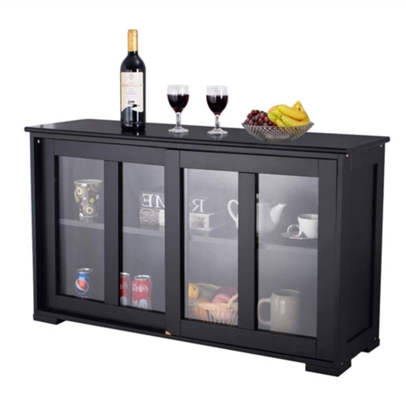 2-Door Sideboard Buffet Cabinet – Glass Sliding Doors for Stylish Dining Storage