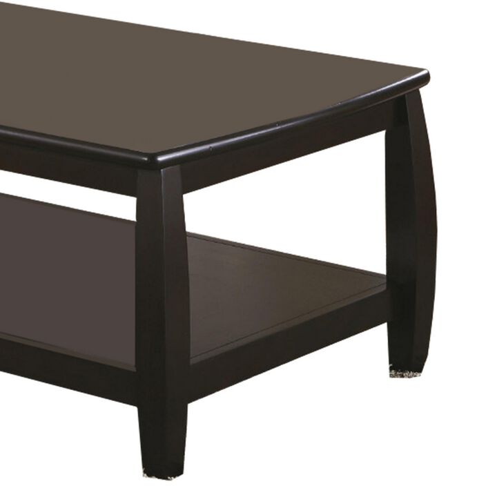 Contemporary Style Wooden Coffee Table With Slightly Rounded Shape, Dark Brown-Benzara
