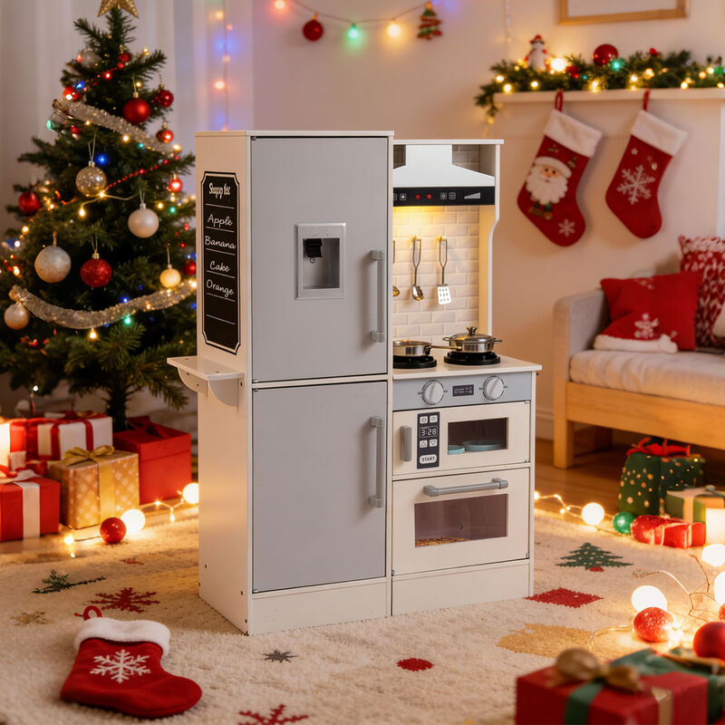 Kids Dual Sided Play Kitchen Featuring Water Dispenser and Range Hood 3+ Years Old image number 5