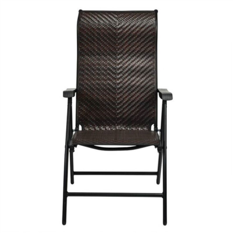 Outdoor Folding Steel Frame Rattan Patio Chair with Armrest