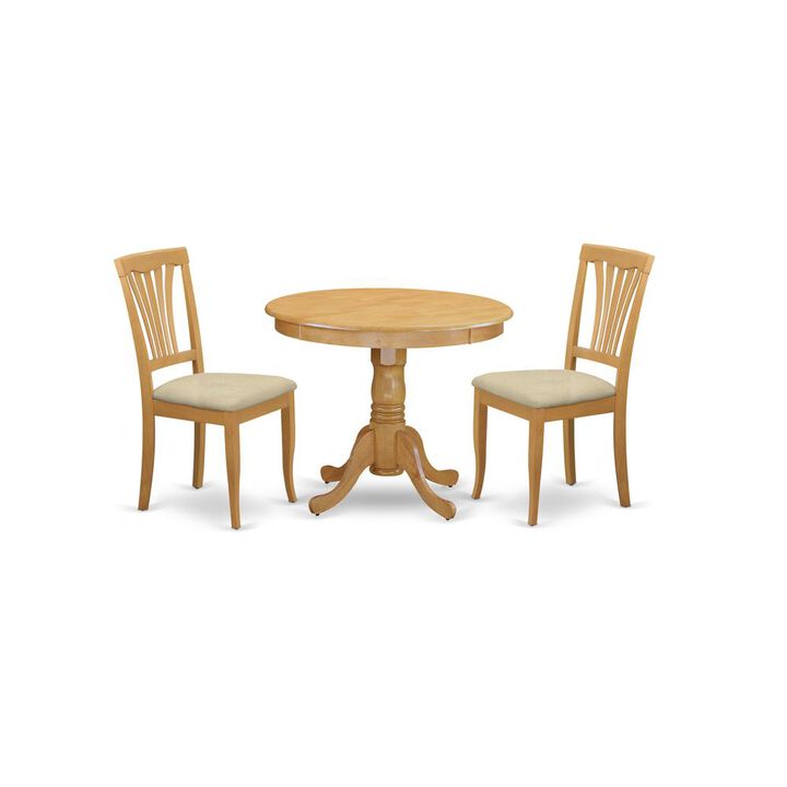 East West Furniture ANAV3-OAK-C 3 Pc Dining room set - Kitchen dinette Table and 2 Kitchen Dining Chairs