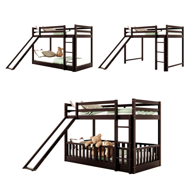 Merax Twin Over Twin Bunk Bed with Slide and Ladder