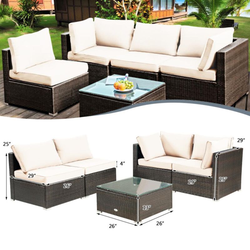 Hivvago 5 Pieces Cushioned Patio Rattan Furniture Set with Glass Table