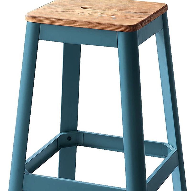Industrial Solid Wood Seat Bar Chair with Metal Frame, Counter Height Stool