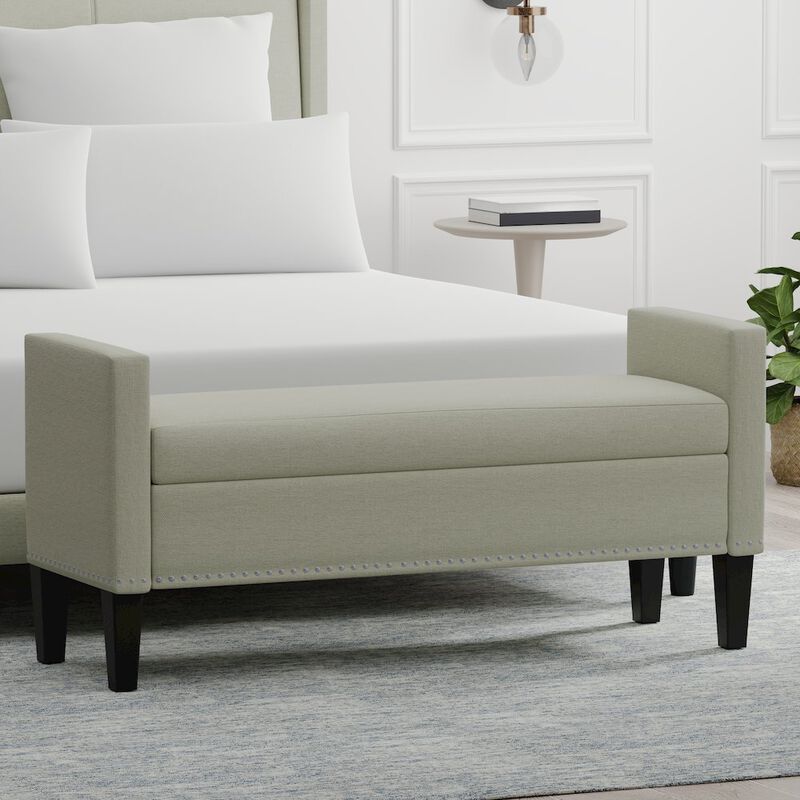 Rize Home 51.25 Storage Bench with Nailhead Trim - Beige image number 4