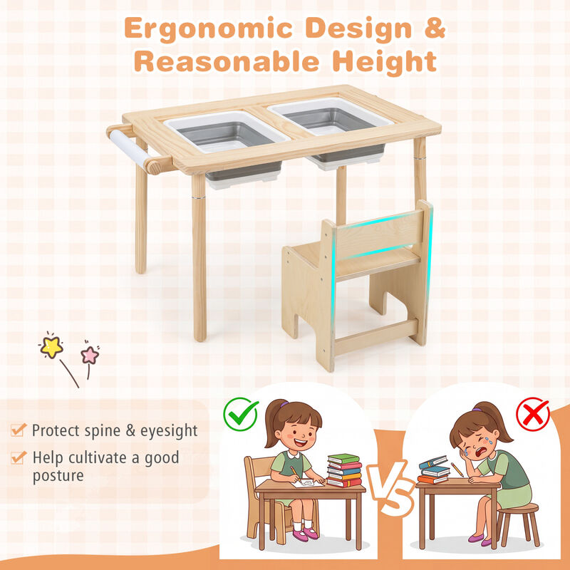 Kids Sensory Table Set Adjustable Height with 2 Storage Bins image number 5