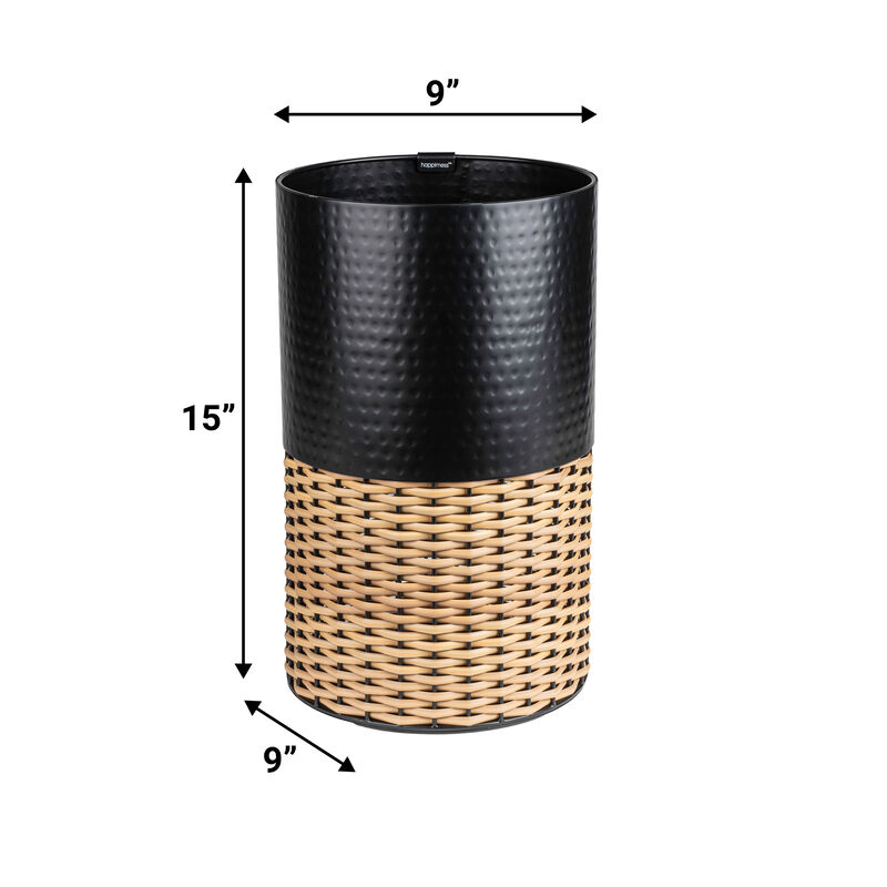 Asher Modern 2-Tone Faux Wicker/Metal Cylinder Waste Basket