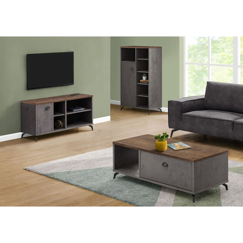 Monarch Specialties I 2830 Tv Stand, 48 Inch, Console, Media Entertainment Center, Storage Cabinet, Living Room, Bedroom, Laminate, Metal, Grey, Brown, Contemporary, Modern