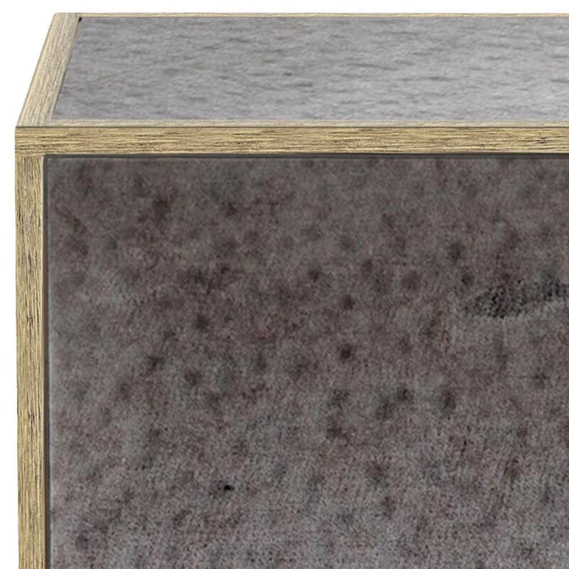 HomeRoots 22" Silver and Gold Mirrored Glass and Wood Block End Table image number 2