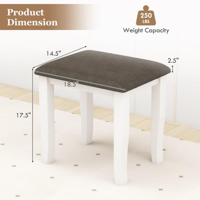 Hivvago Faux Leather Vanity Stool Chair Set of 2 for Makeup Room and Living Room-Gray and White