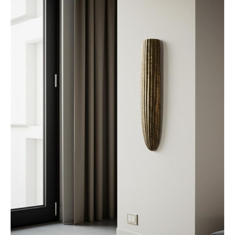 Hivvago 18 Inch Antiqued Gold Ribbed Aluminum Wall Vase