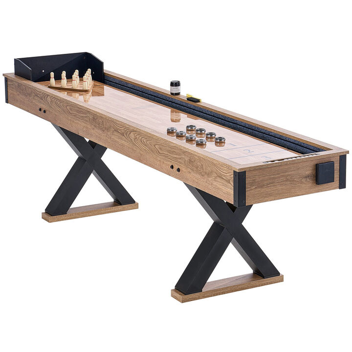 2 in 1 Shuffleboard Table 9 Ft with Pucks Bowling Set and Brush
