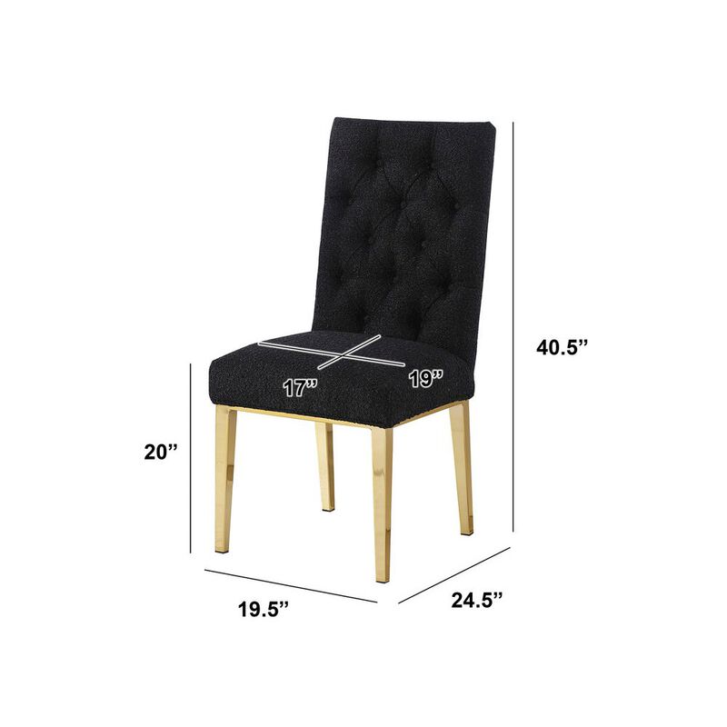 Best Quality Furniture Black Boucle Fabric With Gold Chrome Base Dining Chairs (Set Of 2)