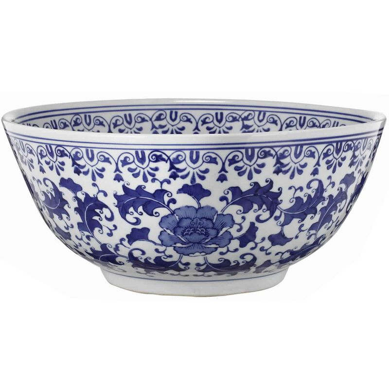 Round Ceramic Bowl with Floral Print, Set of 2, Blue And White, image number 2