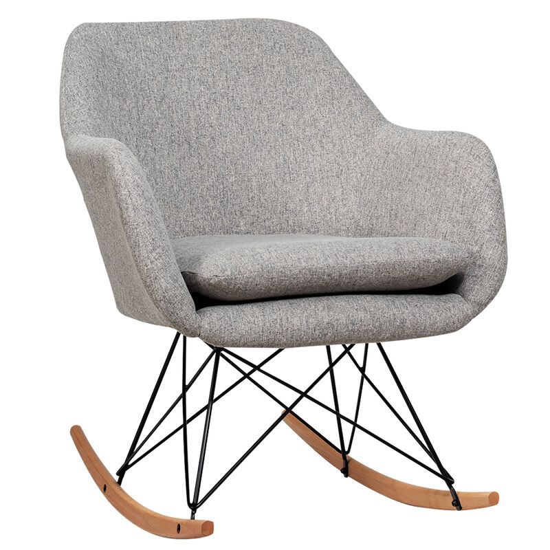 Upholstered Rocking Arm Chair with Solid Steel Wood Leg-Gray